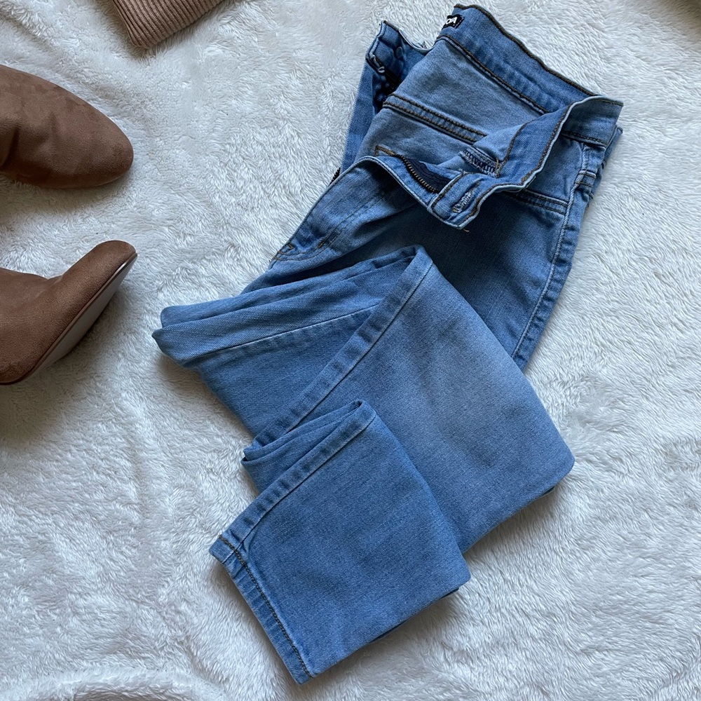 COPY - Fashion Nova light wash high-rise skinny fit denim.